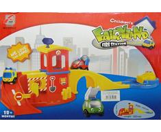 ALLKINDATHINGS Enfant Maternelle Toy Car Fire Station Garage Ensemble de Jeu Park + 2 Voitures