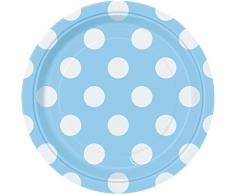 Unique Party - 37964 - Assiettes - Paquet de 8 Carton à Pois - 18 cm - Bleu Pastel