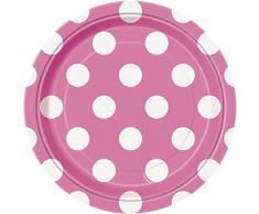 Unique Party - 37484 - Paquet de 8 Assiettes - Carton à Pois - 18 cm - Rose Vif