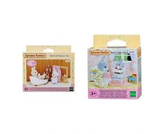 Sylvanian Families - 5022 - Ensemble Baignoire et Douche - Mini-Poupée & Baby High Chair Families Chaise Haute pour Bébé, 5221, Pas de Variations