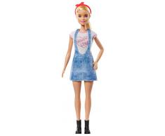 Barbie Métiers Surprise poupée blonde avec tee-shirt, salopette en jean, et 8 élements pour composer 2 tenues, jouet pour enfant, GLH62