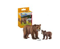 Schleich- Figurine Maman Grizzly avec Ourson Wild Life, 42473, Multicolore