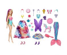 Barbie Calendrier de lAvent Dreamtopia fourni avec poupée blonde en maillot de bain dégradé et 24 accessoires surprises, jouet pour enfant, GJB72