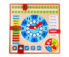 Tooky Toy Jeux en bois - premier calendrier dapprentissage en bois 30x30x3.5cm, Multicolore, 30 x 30 x 2 cm