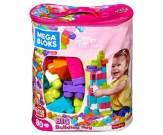 Mega Bloks Sac rose, jeu de blocs de construction, 80 pièces, jouet pour bébé et enfant de 1 à 5 ans, DCH62