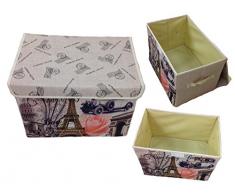 GMMH Boîte de Rangement avec Couvercle Toile Paris Rome Angleterre Londres Boîte Organiseur (Paris)