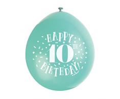 Unique Party 56044 - Ballons de Baudruche - 23 cm - Happy 10th Birthday - Assortiment de 10