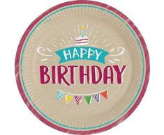 amscan 9904389 Lot de 8 Assiettes en Papier Motif My Birthday Party Multicolore
