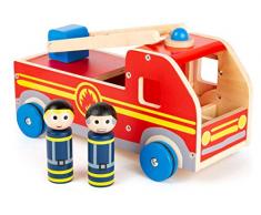 Small Foot 11456 Grande Voiture de Pompiers en Bois,avec Figurines de Jeu et échelle de Secours Mobile,à partir de 3 Ans Jouets, Multicolore