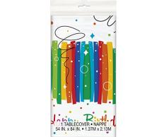 Unique Party - 49563 - Nappe en Plastique Anniversaire Nœuds Arc-en-Ciel - 213 cm x 137 cm
