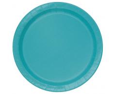 Unique Party - 33652 - Paquet de 8 Assiettes en Carton - 21,9 cm - Turquoise