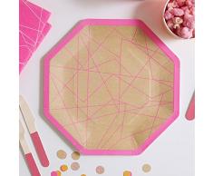 Ginger Ray NB-264 Neon Birthday Assiettes en papier Kraft et rose