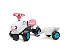 Falk- Porteur Tracteur Rainbow Farm avec remorque et kit de Stickers alternatifs Dès 12 Mois-Fabriqué en France-2 Styles de Personnalisation-Plaque dimmatriculation personnalisable-206B, 206B, Blanc