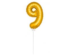 Folat Ballon en Aluminium 9 x doré avec Tige pour décoration de 9. Ceinture pour Enfant