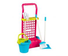 COLORBABY 40594 Jeu dimitation Chariot de Nettoyage avec Seau, Balai, ramassette et serpillière. Seau Bleu Rouge
