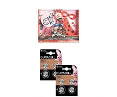 BANDAI Lot Miraculous Ladybug - Set de Transformation - déguisement - Role Play - 39749 + Pile Bouton Lithium Duracell spéciale 2032, 8 Piles