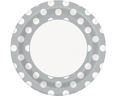 Unique Party - 37285 - Paquet de 8 Assiettes - Carton à Pois - 23 cm - Argent