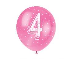 Unique Party 56084 - Ballons de Baudruche Nacré - 30 cm - Numéro 4 Anniversaire - Assortiment de 5