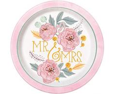 Unique Party 72555 23 cm Painted Mrs. Rose à fleurs de mariage de douche Assiettes, Lot de 8