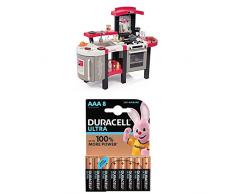Smoby Lot Tefal Cuisine Super Chef Deluxe - Jeu dImitation - Multi -Fonctions - Rouge + Duracell Ultra Power Piles Alcalines Type AAA, 8 Piles