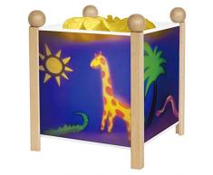 TROUSSELIER - La Jungle - Veilleuse - Lanterne Magique - Idéal Cadeau de Naissance - Dessin animé - Point de Lumière rassurant - Couleur Bois Naturel - Ampoule 12V 10W inclue - Prise Electrique UK
