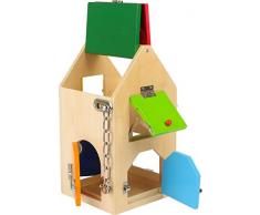 Small Foot Design- Small Foot 4432 Maison, Bois, avec serrures, loquets, Cadenas, verrous et chaînette de sécurité, à partir de 3 Ans Jouets de motricité, NS