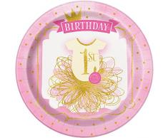 Unique Party - 58155 - Assiettes en Carton - 21.9 cm - 1ère Fête d’Anniversaire à thème Rose et Or - Paquet de 8