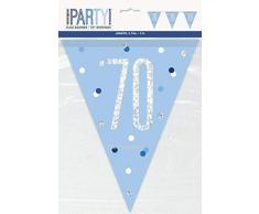 Unique Party - 92087 - Guirlande Fanions de 70e Anniversaire - 2,7 m - Bleu Glitz