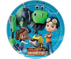 Amscan-9904156 8 assiettes en carton Rusty Rivets 23cm, 9904156, Couleur Multiples