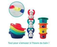 LUDI - Coffret de jeu deau pour samuser à lheure du bain. Dès 10 mois. 3 gorilles rigolos qui aspergent, 4 bateaux et 4 verres gigognes percés. Une aide au développement de la dextérité - 40028