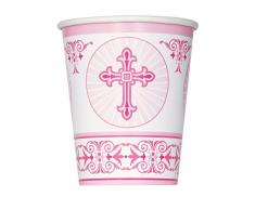 Unique Party 43786 Radiant Cross Rose Religieuse Papier Tasses, Lot de 8