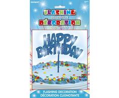 Unique Party - 90878 - Décoration à Gâteau dAnniversaire - Happy Birthday - Bleu Clignotante