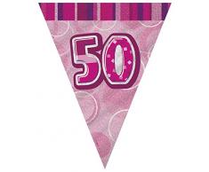 Unique Party - 90955 - Guirlande Fanions de 50e Anniversaire - 2,7 m - Rose Glitz