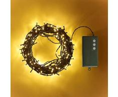 Shatchi 51011 Guirlande lumineuse dextérieur 50 LED Blanc chaud Fonctionnement à piles Étanche 5 m Décoration dintérieur et dextérieur 8 modes changeants/minuterie/fête de mariage/anniversaire