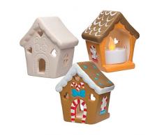 Baker Ross Porte-Bougies Chauffe-Plats en céramique Maisons en Pain dépice (boîte de 3), Loisirs créatifs et décorations de Noël pour Enfants