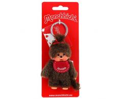 Sekiguchi 2534 - Fille ou Garçon Monchhichi Original, en Peluche Marron, avec Bavoir, Porte-Clés, environ 10 cm, Assortis