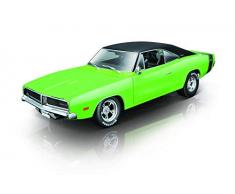 Maisto Dodge Charger R/T 69 : modèle Original 1:18, avec système déchappement, Portes Mobiles, Coffre et Moteur Qui souvre, 28 cm, Vert (532612)