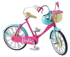 Barbie Mobilier Bicyclette pour poupée, vélo fourni avec casque bleu et panier avec des roses, jouet pour enfant, DVX55