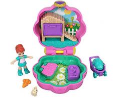 Polly Pocket Mini-Coffret rose La Maison Lapin de Lila avec 1 mini-figurine et accessoires carottes, chiot et poussette, jouet enfant, GCN08