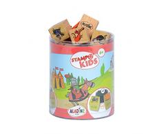 Aladine - Stampo Kids - Tampons Enfant - Activités Manuelles Fille et Garçon - Jouets et Jeux Créatifs pour Enfants - Boîte de 15 Tampons Support Bois + Encreur Inclus - Dès 5 ans (STAMPO KIDS CHEVALIER)