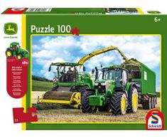 Schmidt Spiele Puzzle 56315 John Deere 6195M et Broyeur de Champs 8500i 100 pièces Puzzle Enfant avec Tracteur Siku Multicolore