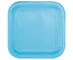 Unique Party - 30900 - Paquet de 16 Assiettes Carrées en Carton - 18 cm - Bleu Pastel
