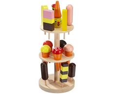 Small Foot 5261 Marchande glacier en bois, accessoires pour magasin et cuisine enfant, avec 15 sortes, à partir de 3 ans