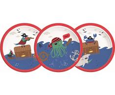 Procos 90243 Lot de 8 Assiettes Creuses en Carton Rouge/Blanc/Bleu