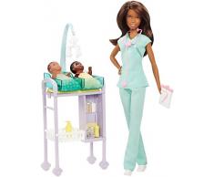 Barbie Métiers coffret poupée Pédiatre brune avec cabinet médical, deux bébés et accessoires, jouet pour enfant, DVG12