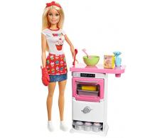 Barbie Métiers Coffret Pâtisserie avec poupée patissière blonde, accessoires, four et cupcakes transformables à leau, jouet pour enfant, FHP57