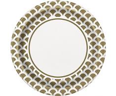 Unique Party - 37235 - Paquet de 8 Assiettes en Carton - Motif Pétoncles - 23 cm - Or