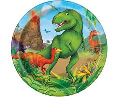 Unique Party 58314 - Assiettes en Carton - 18 cm - Fête à thème des Dinosaures - Paquet de 8