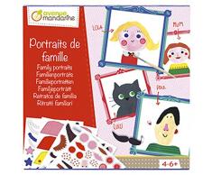 Avenue Mandarine KC063C - Une boite créative Portraits de famille comprenant 5 cadres 23,5x23,5 cm, deux pinceaux, de la peinture, 3 planches de stickers et 3 planches déléments pré-découpés