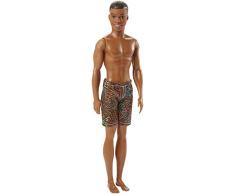 Barbie Plage poupée Ken brun avec short de bain motifs géométriques, jouet pour enfant, DWK07